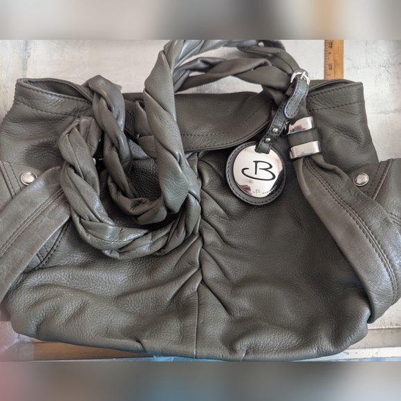 🫒 B.Makowsky Olive Green Leather Slouch Bag Trending Leopard Inside - Picture 11 of 15